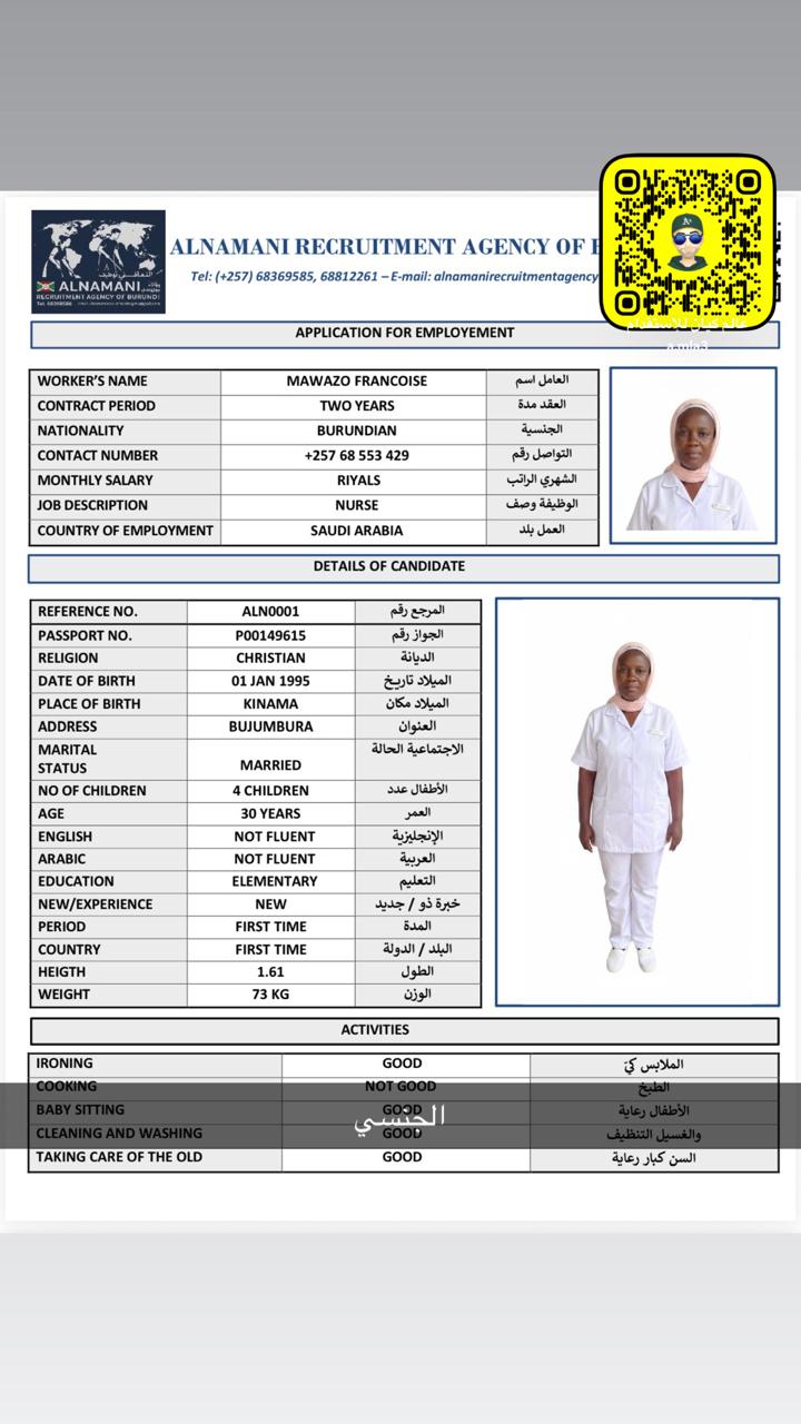 slide-1, Nurse , Burundi , fff , Elderly care , childcare , laundry , cleaning , and ironing